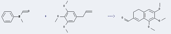 The Elemicin could react with N-methyl-N-phenyl-formamide to obtain the 6,7,8-Trimethoxy-3,4-dihydro-2-naphthalincarbaldehyd